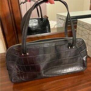Elegant Black Crocodile-  Embossed Women's Bag monsac